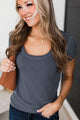 Good Opportunities Short Sleeve Ribbed Top- Charcoal Blue