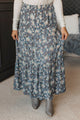 In This Moment Floral Maxi Skirt- Denim Blue