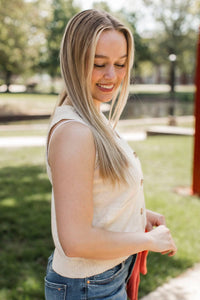 Vows of Love Knit Button Tank Top- Ivory