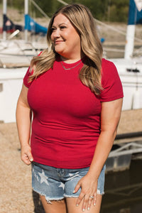 Impressing You Short Sleeve Ribbed Top- Red