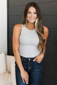 Thread & Supply So Darling Tank Top- Heather Grey Stripe