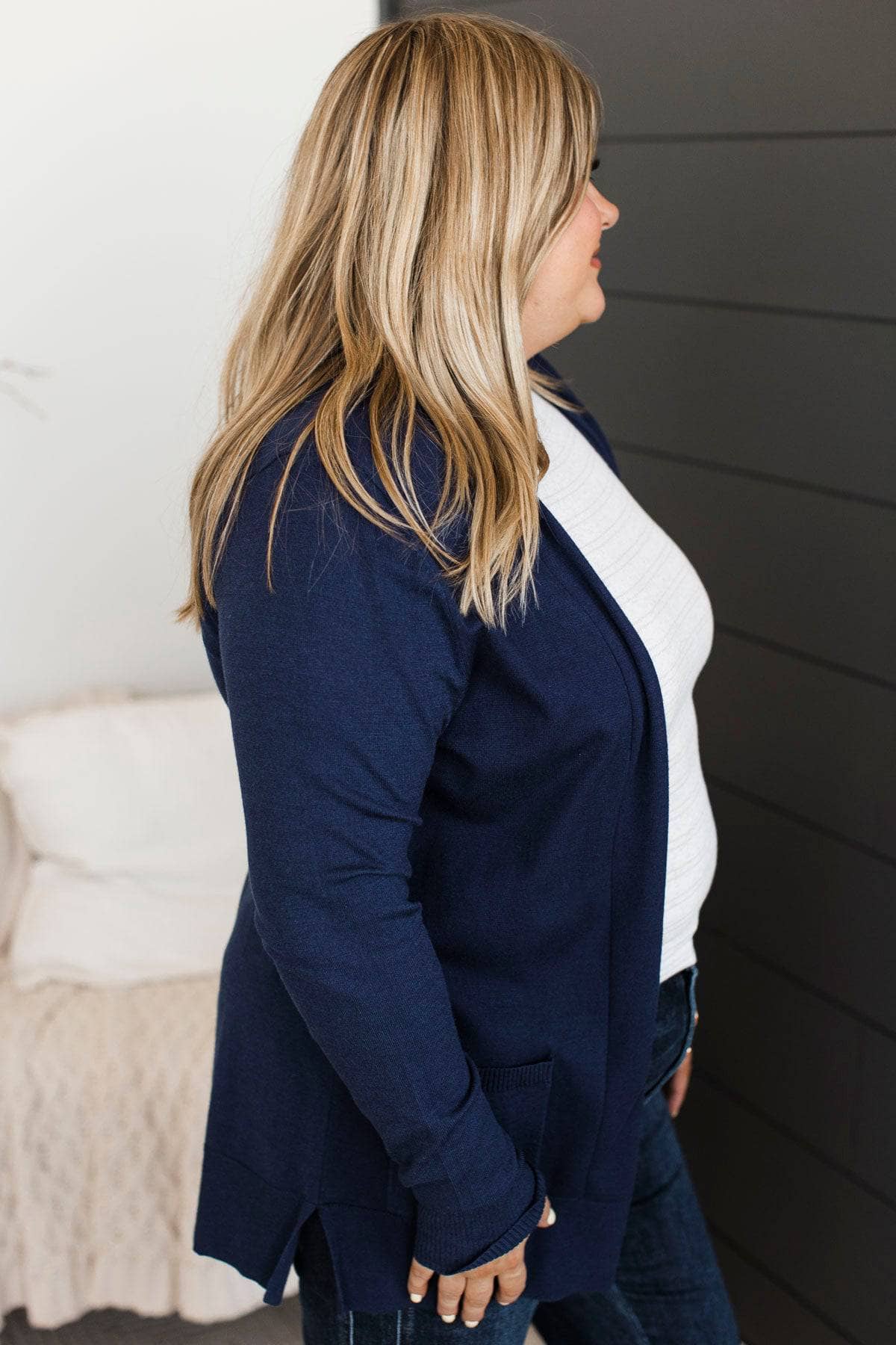 Time To Be Alive Drape Cardigan- Navy