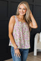 Bright Blossoms Floral Tank Top- Ivory & Lavender