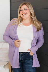 With Reverence Waffle Button Cardigan- Lavender