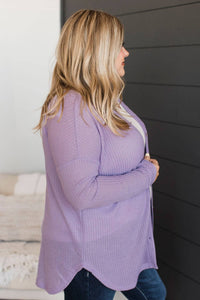 With Reverence Waffle Button Cardigan- Lavender