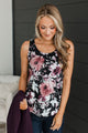 Offer Me The World Floral Tank Top- Black & Plum