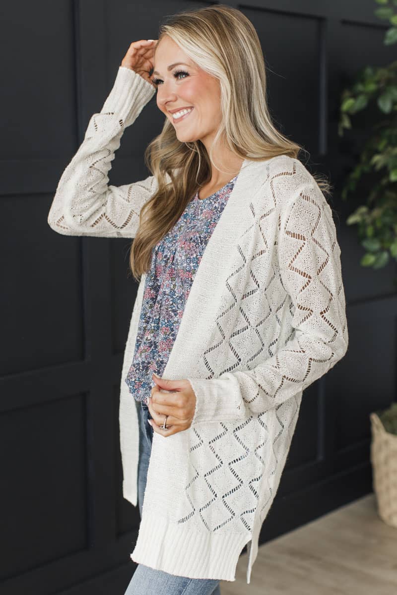 Effortless Perfection Pointelle Cardigan- Ivory