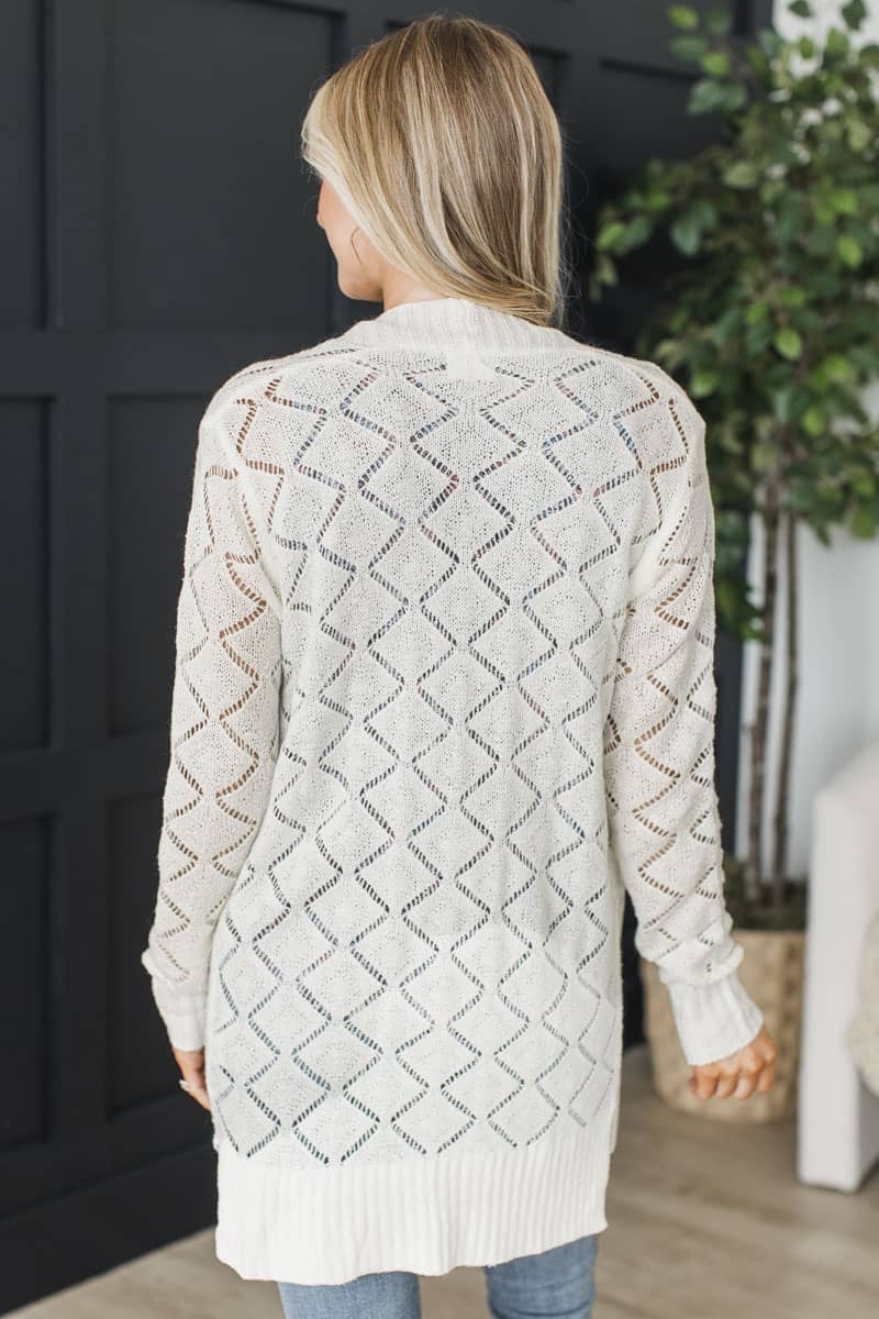 Effortless Perfection Pointelle Cardigan- Ivory