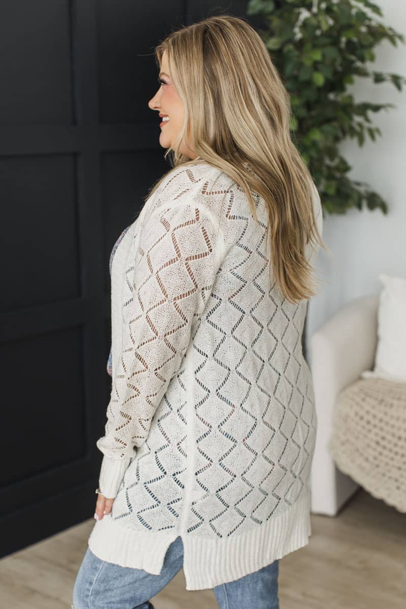 Effortless Perfection Pointelle Cardigan- Ivory