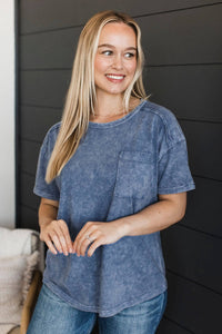 Marvelous As Always Mineral Wash Top- Navy