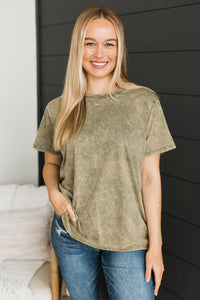 Undeniably Mine Mineral Wash Top- Light Olive