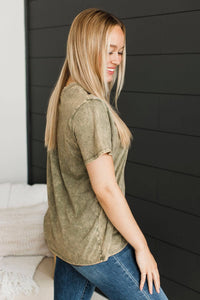 Undeniably Mine Mineral Wash Top- Light Olive