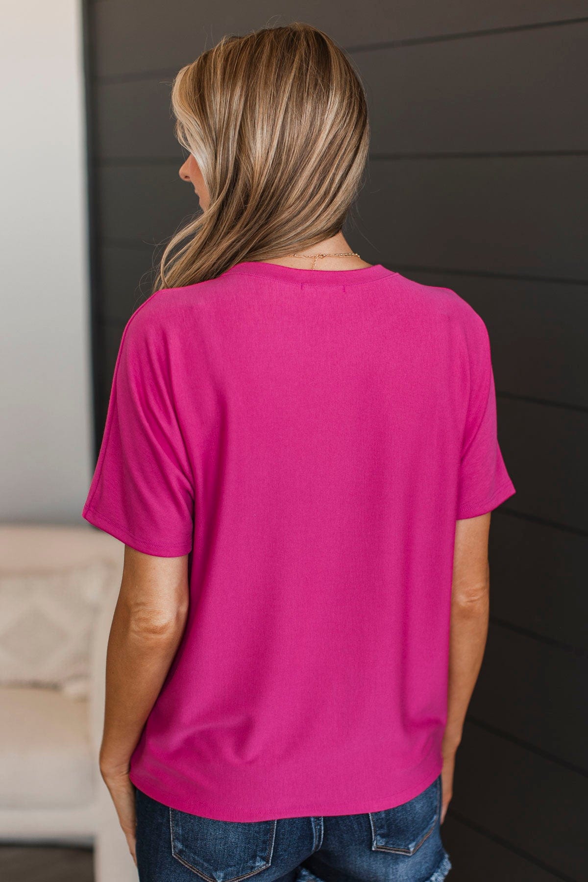 Another Place & Time Short Sleeve Top- Hot Pink