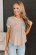 "American Dream" Graphic Top- Taupe
