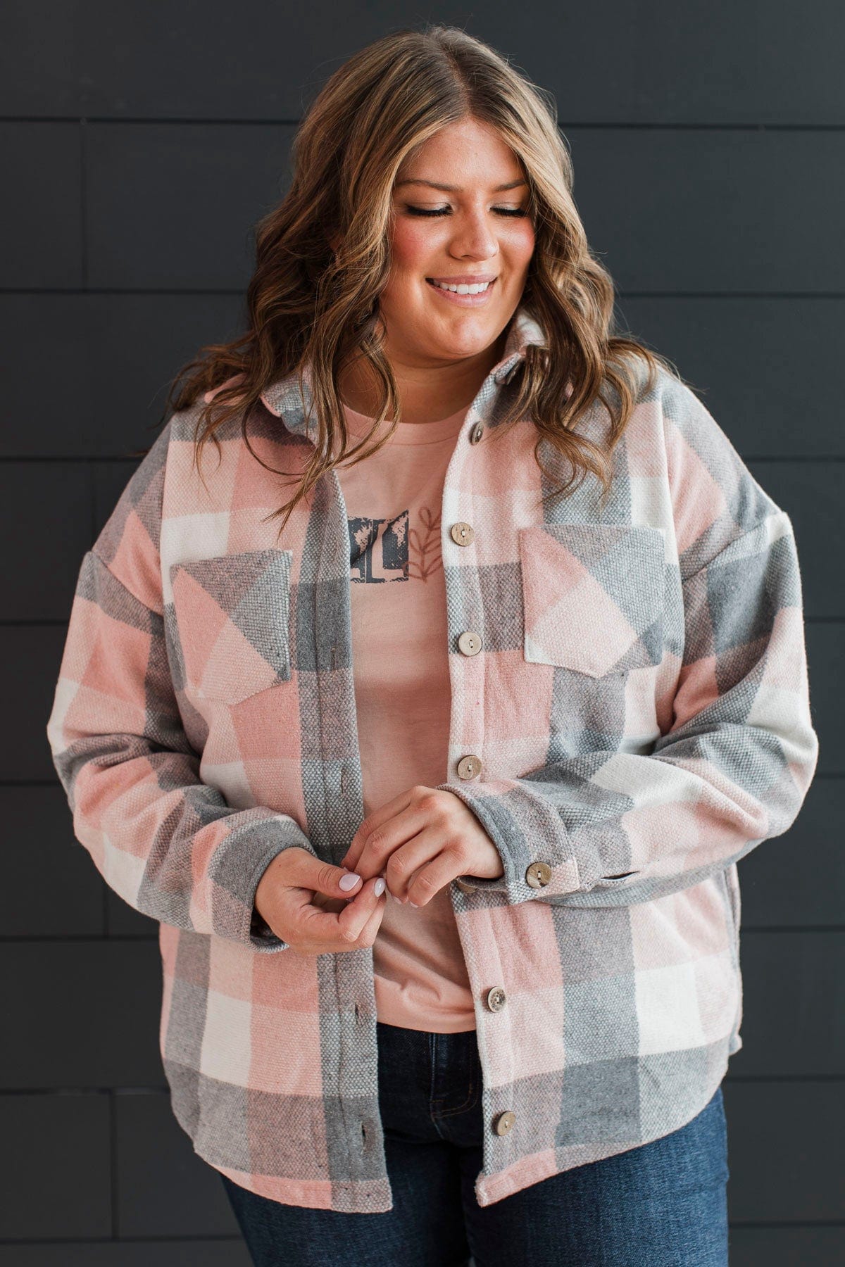 Sway To The Music Plaid Jacket- Pink & Grey