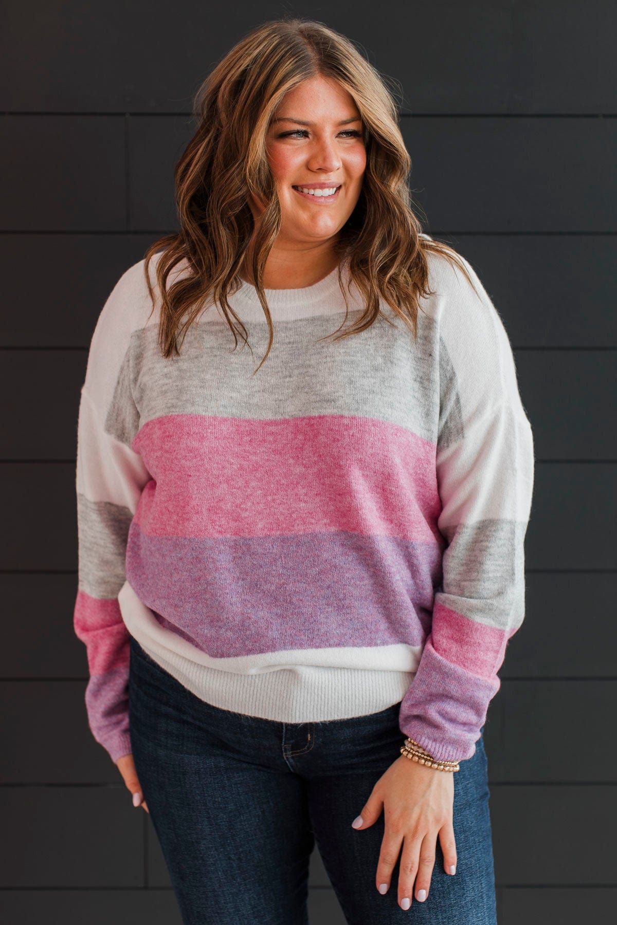 アイドル BABYL pullover Parker S size Only For Today Color Block Sweater- Grey & Pink