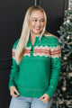Cozy Getaway Quarter Zip Knit Sweater- Green