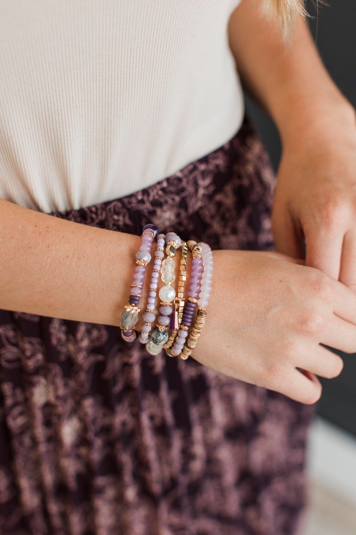 Dazzling Smiles Stackable Bracelet Set Purple