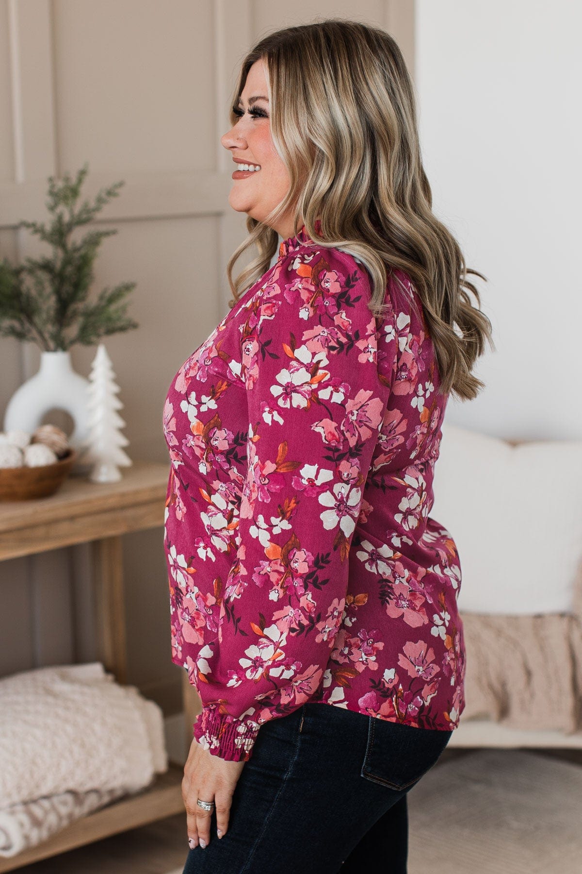 Counting On You Floral Blouse- Burgundy