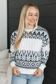 Holiday Festivities Fair Isle Knit Sweater- White & Dark Navy
