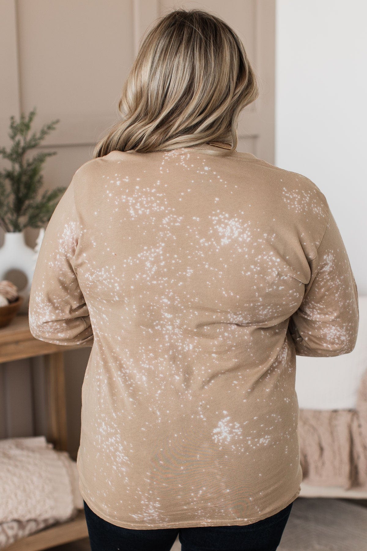 "Happy Always" Bleached Long Sleeve Top- Tan