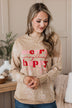 "Happy Always" Bleached Long Sleeve Top- Tan