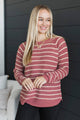Certain About Us Striped Knit Sweater- Rose