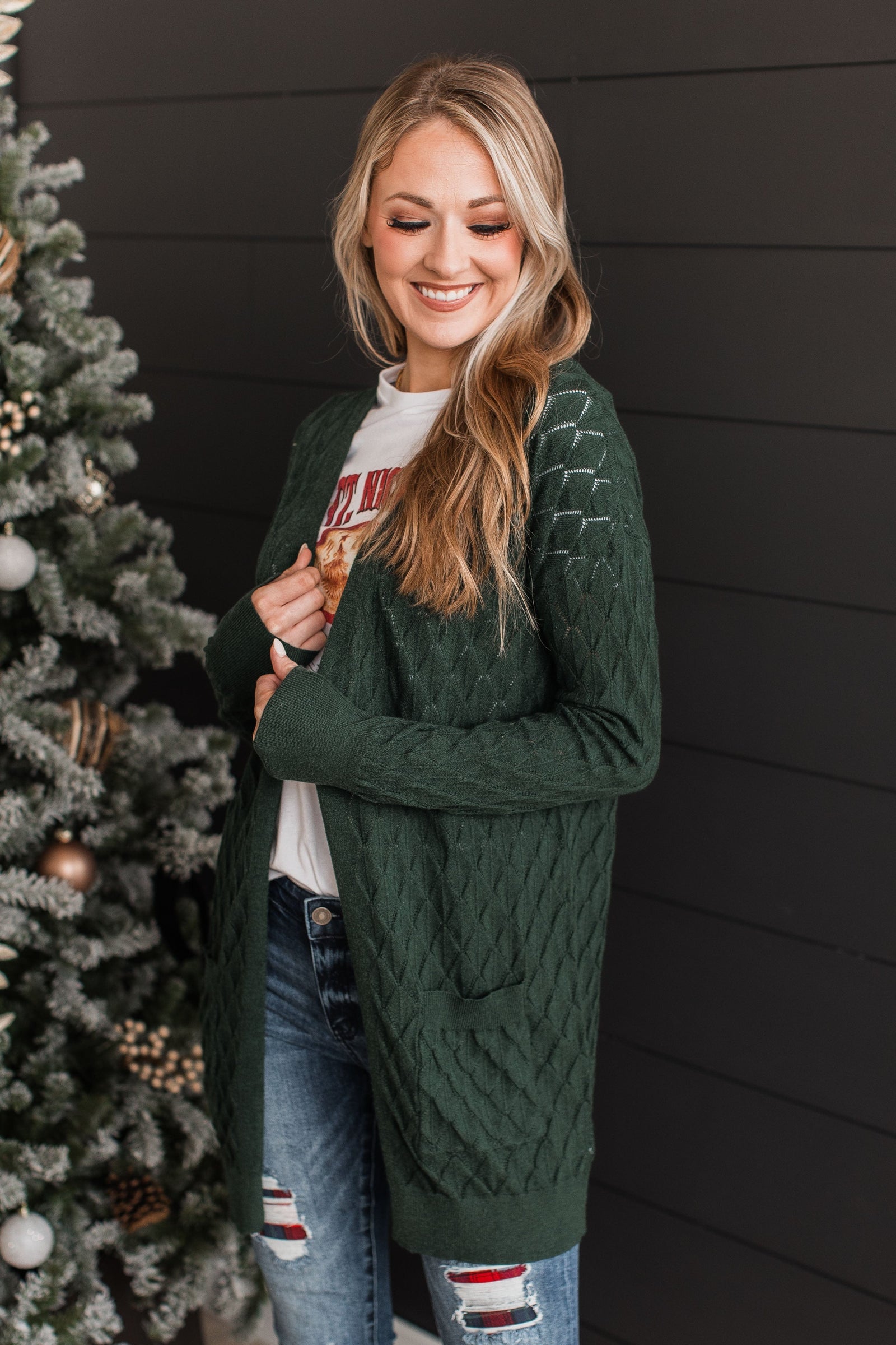 Time Stands Still Knit Cardigan- Hunter Green