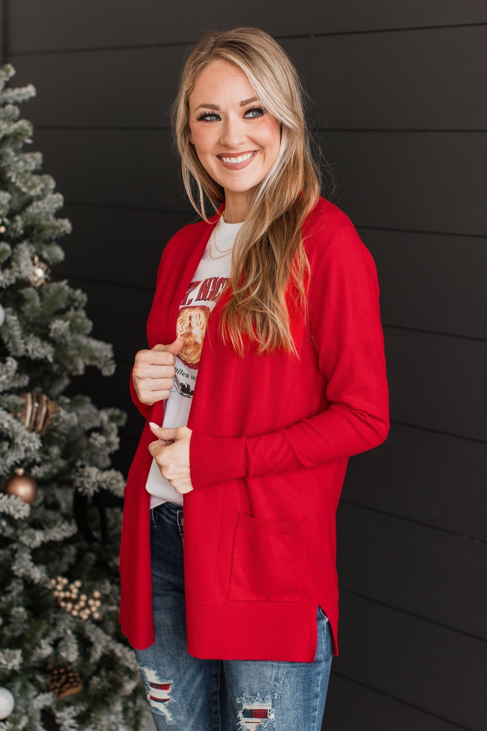 Time To Be Alive Drape Cardigan- Red