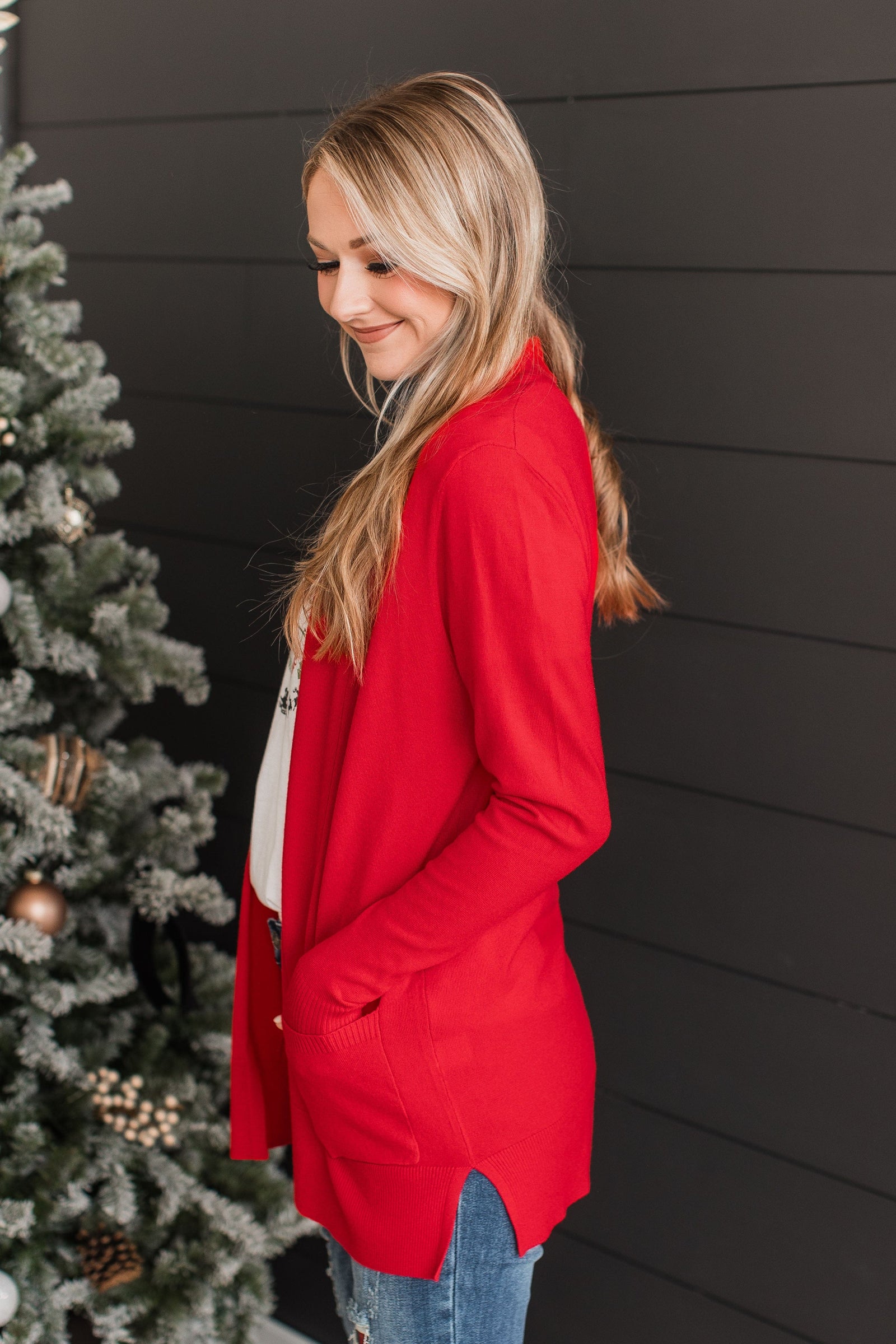 Time To Be Alive Drape Cardigan- Red