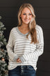 Look Within Striped Knit Top- Heather Grey & Ivory