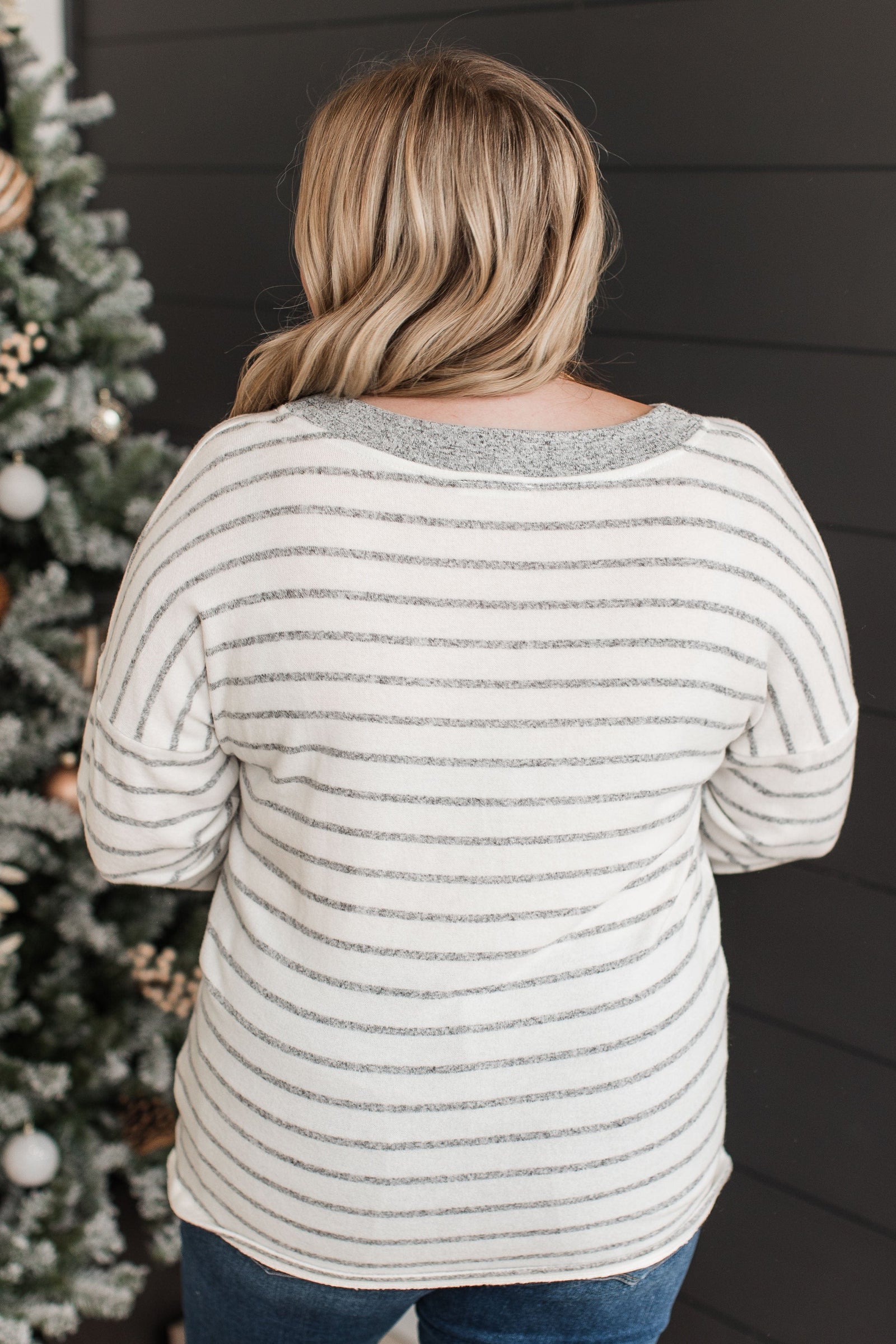 Look Within Striped Knit Top- Heather Grey & Ivory