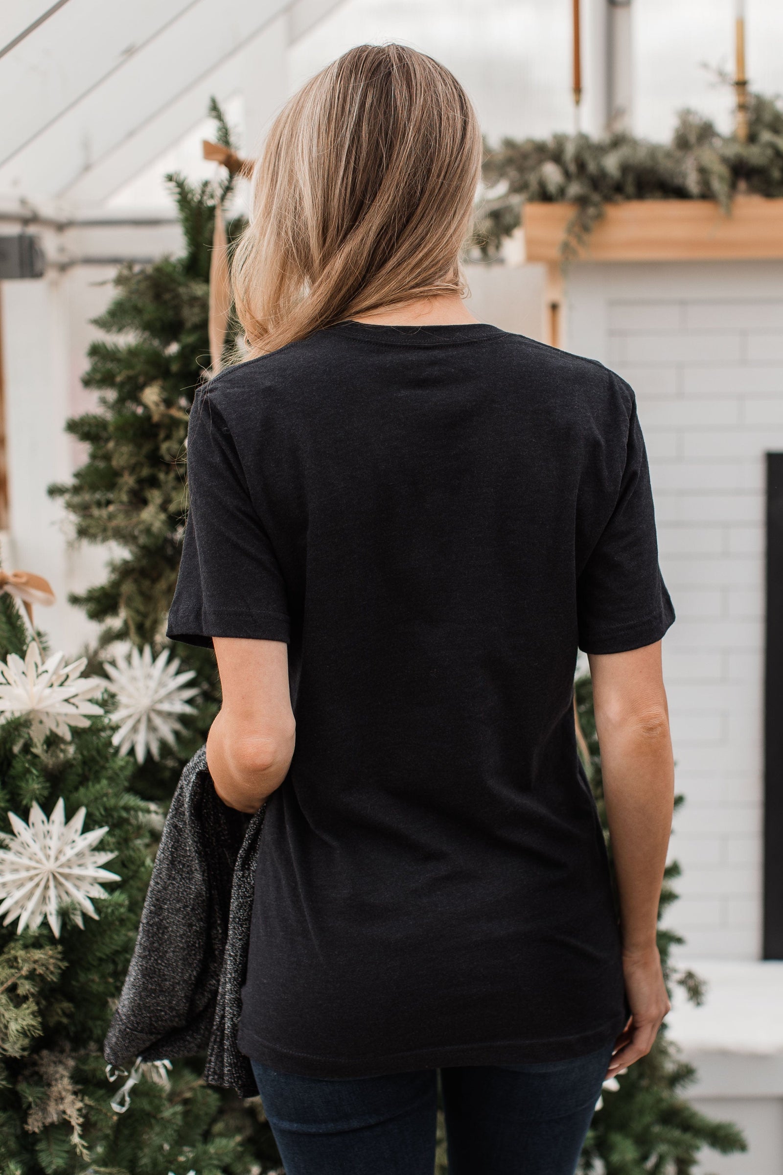 "Have Yourself A Merry Little Christmas" Glitter Graphic Top- Black