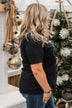 "Have Yourself A Merry Little Christmas" Glitter Graphic Top- Black