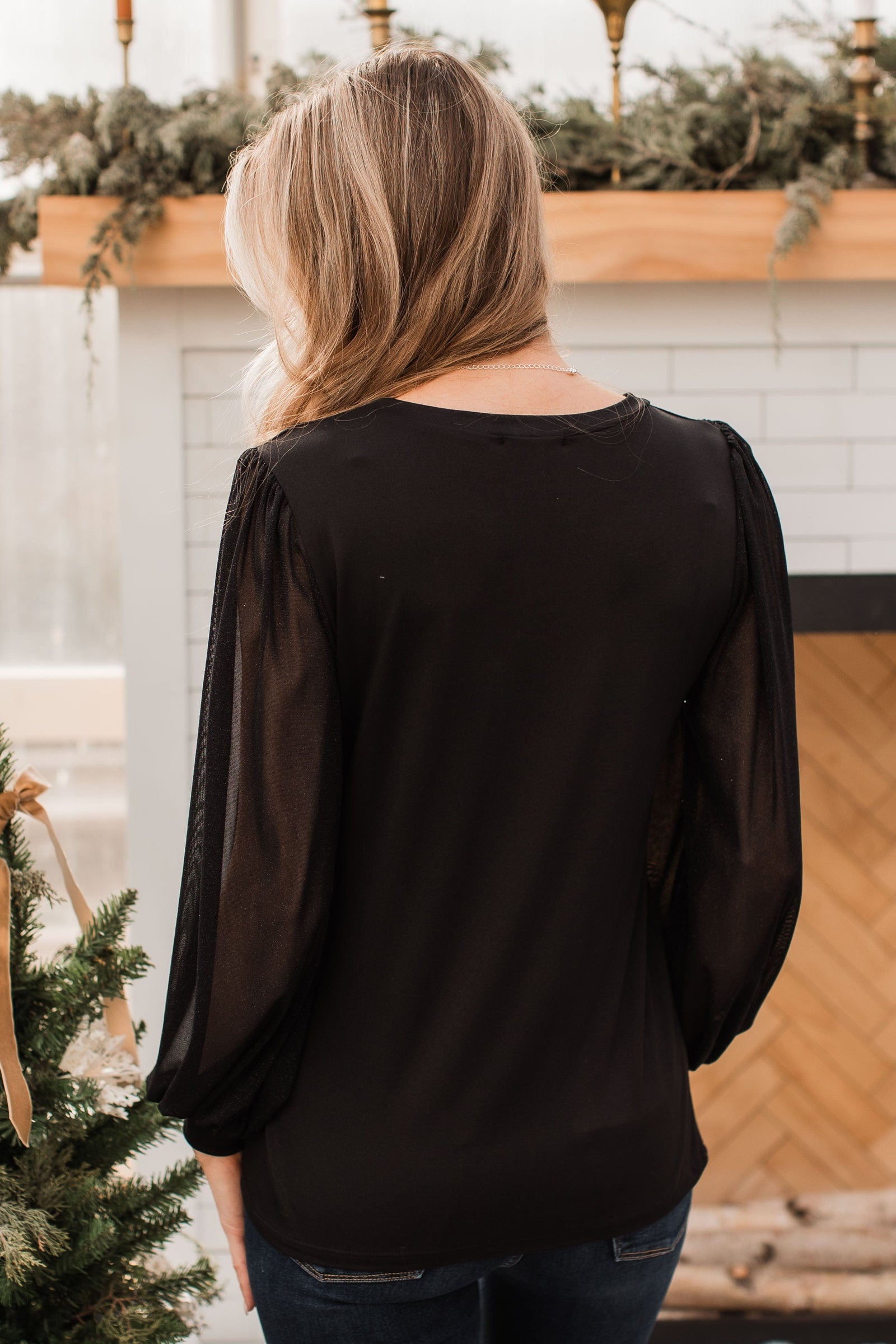 Grand Entrance Shimmer Sleeve Top- Black