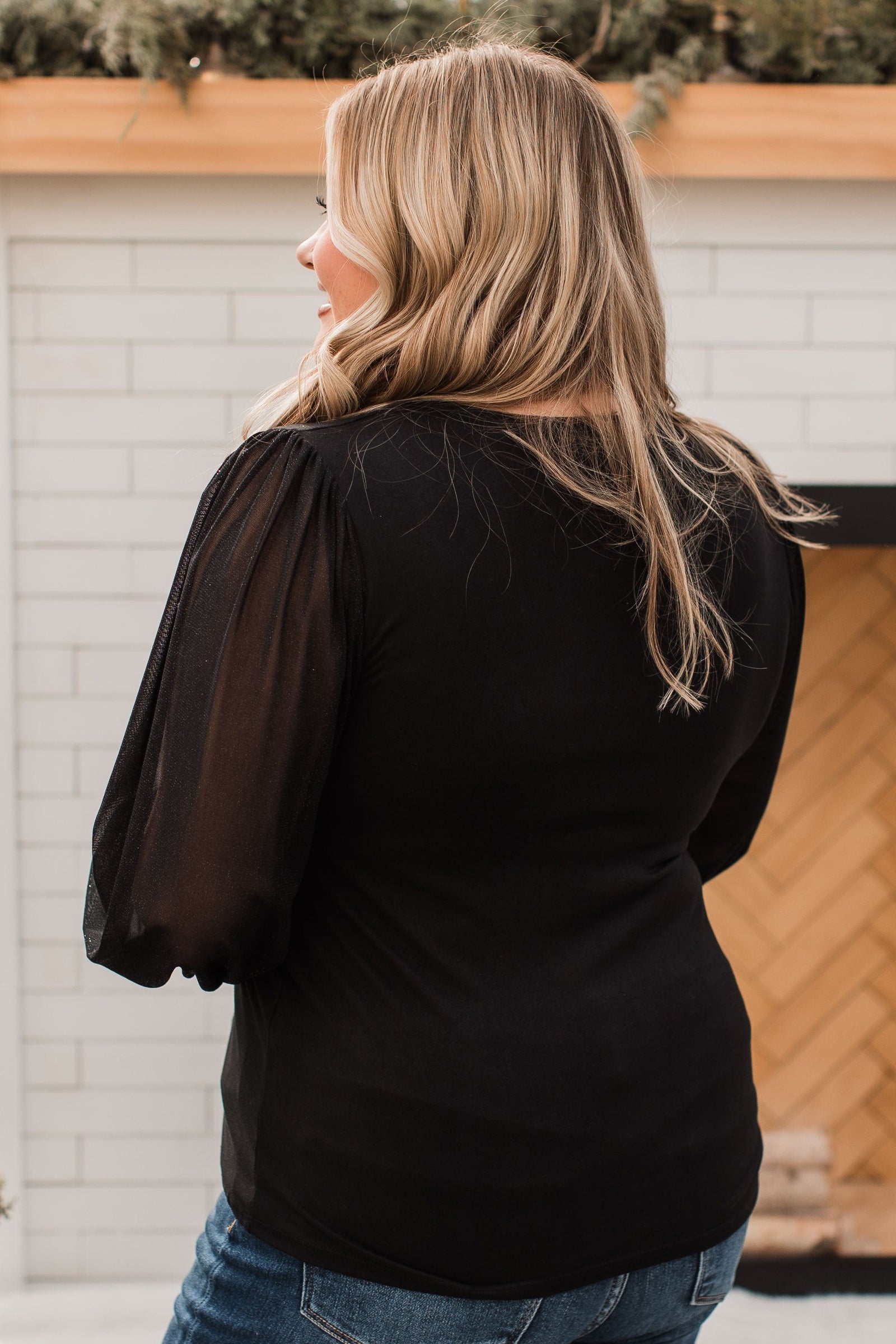 Grand Entrance Shimmer Sleeve Top- Black