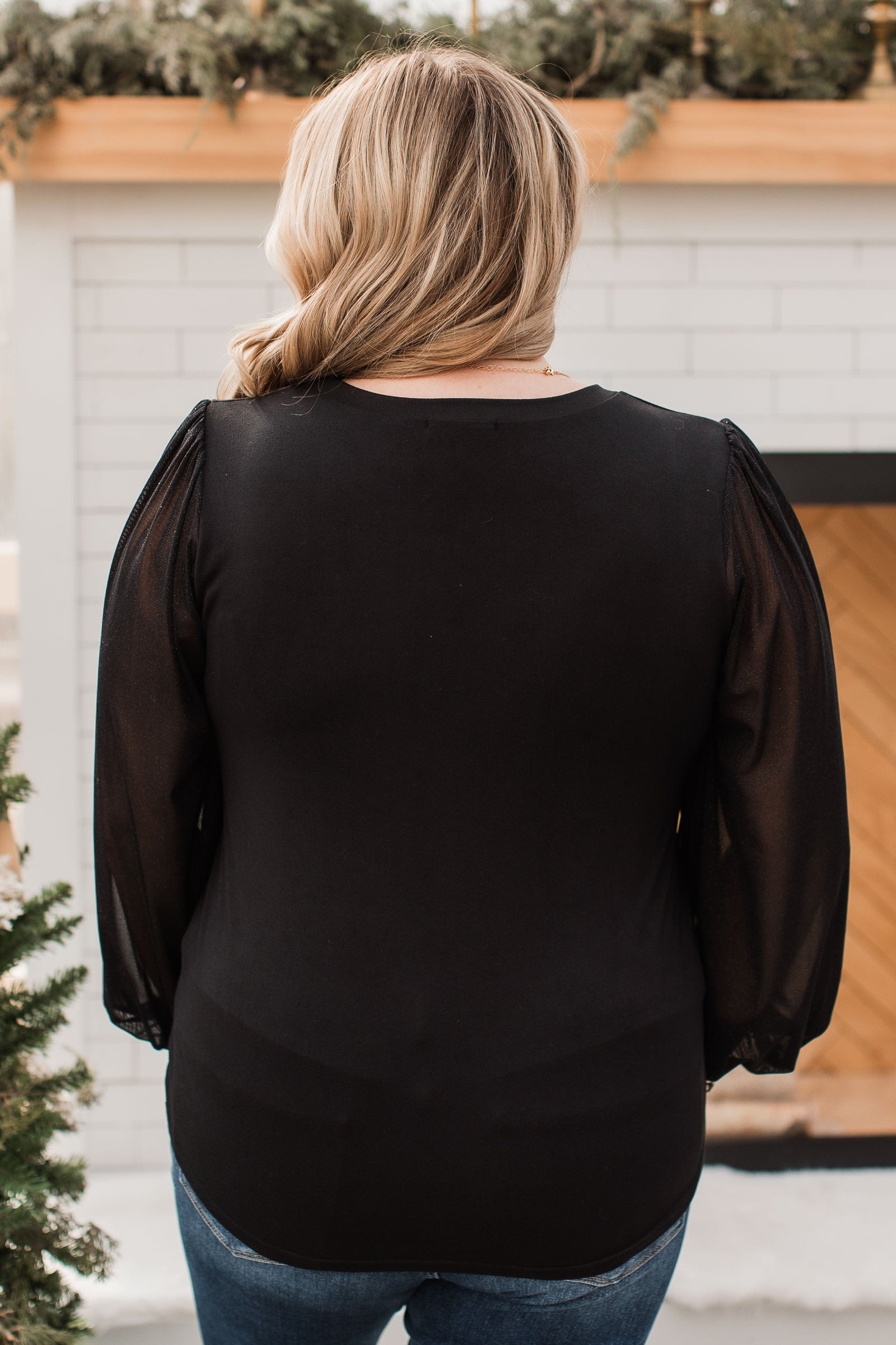 Grand Entrance Shimmer Sleeve Top- Black