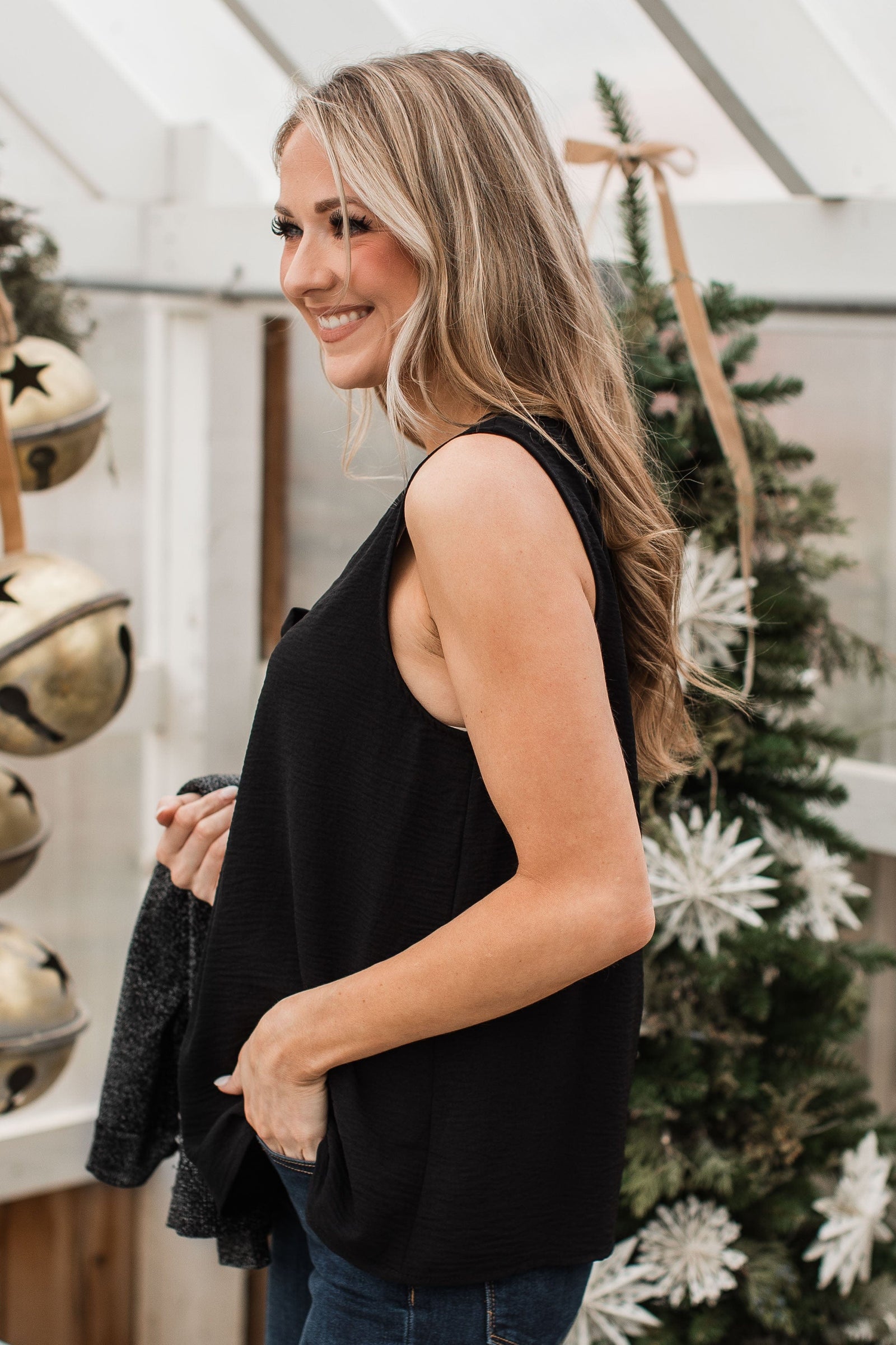 Cute By Design V-Neck Sleeveless Top- Black