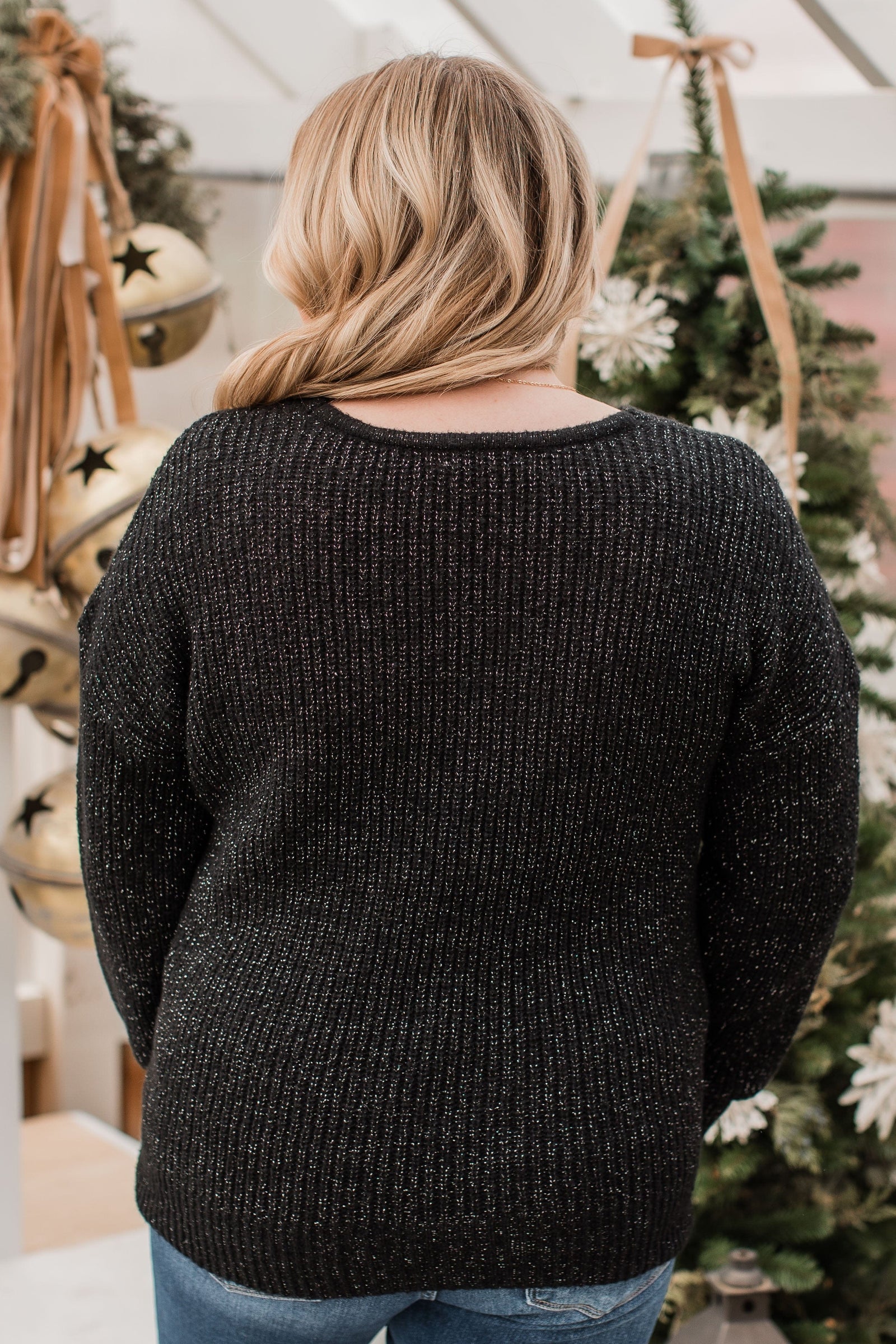 Simply Amazing V-Neck Knit Sweater- Black