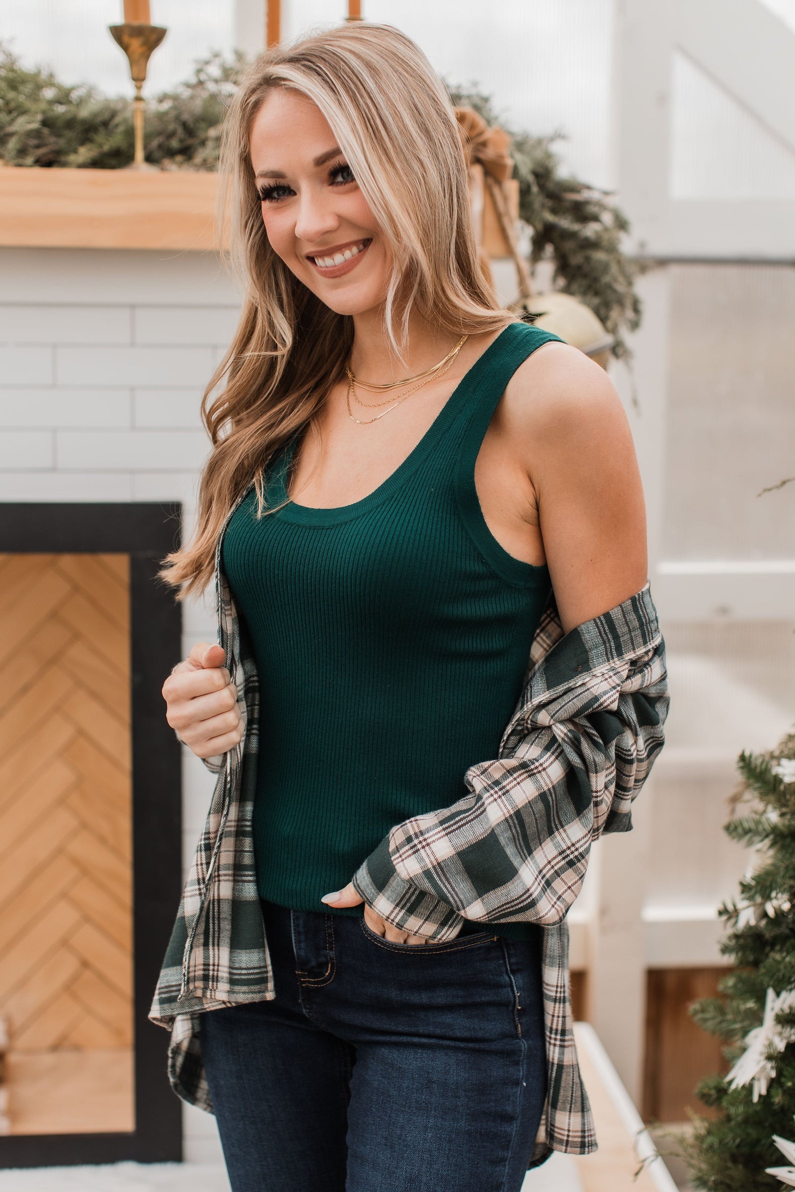 Worth A Shot Ribbed Knit Tank Top- Forest Green