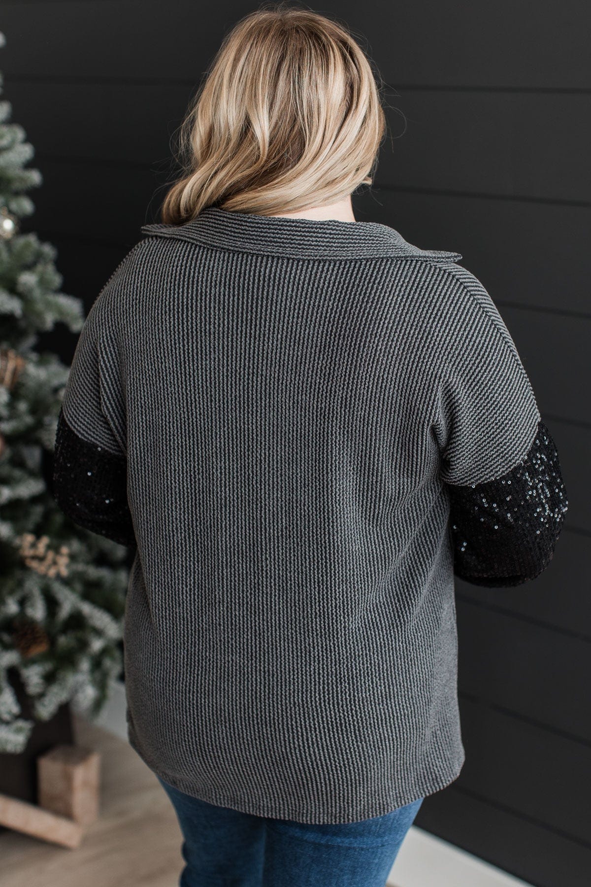 Bid You Farewell Ribbed Button Top- Charcoal