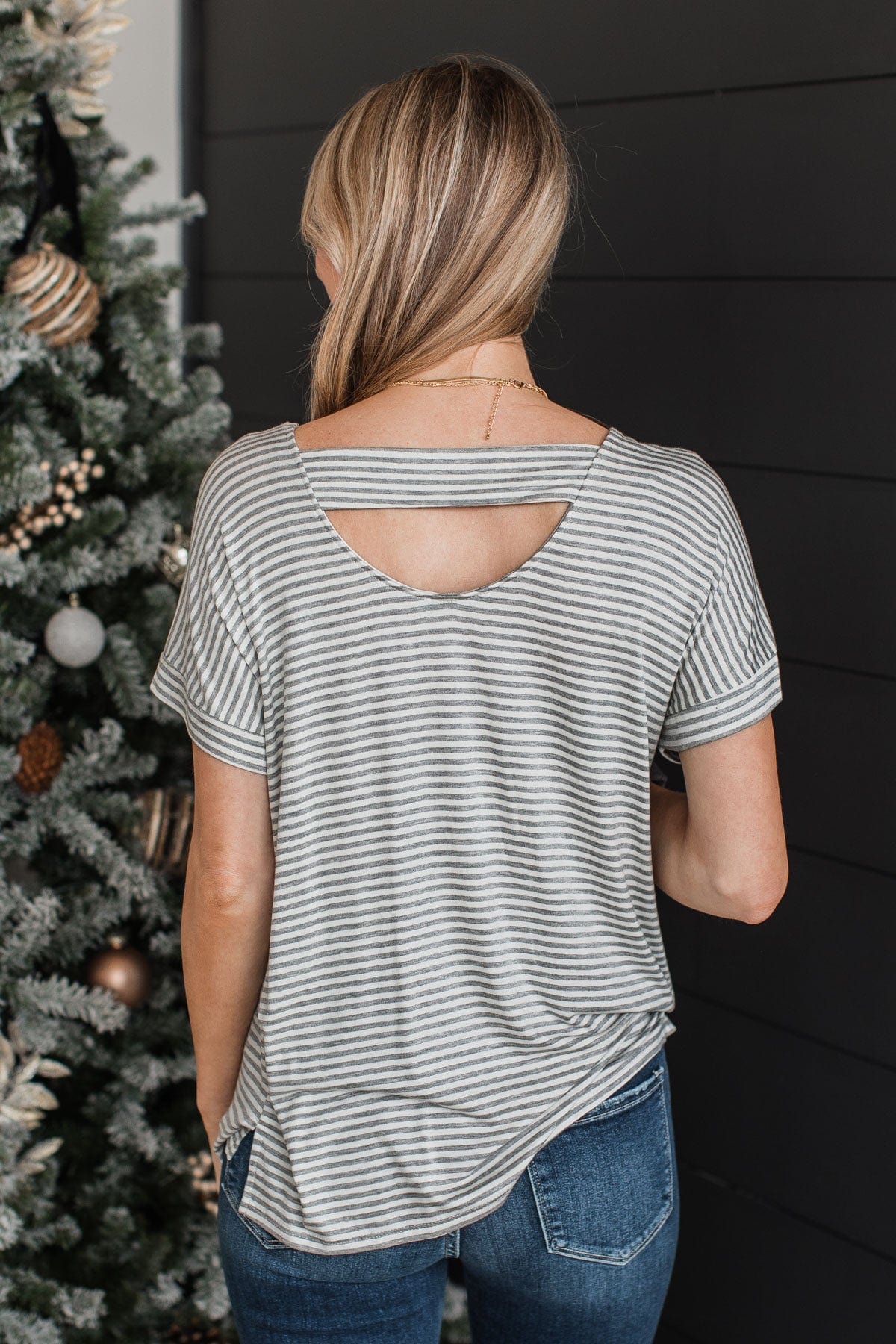 It's Who You Know Striped Top- Grey & White