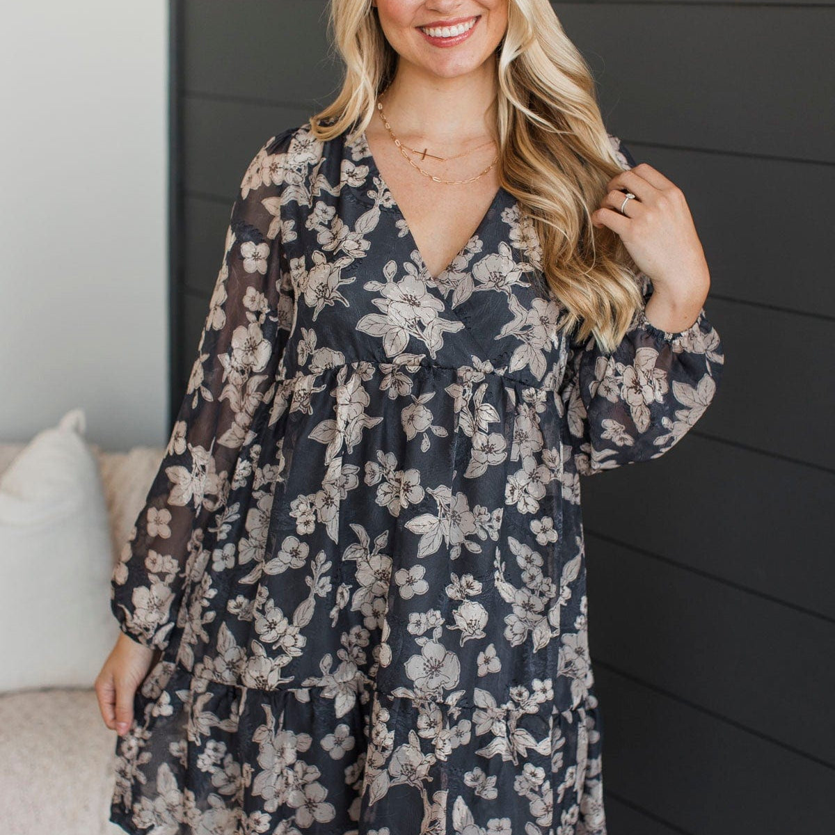 Feeling Affectionate Floral Dress- Charcoal – The Pulse Boutique