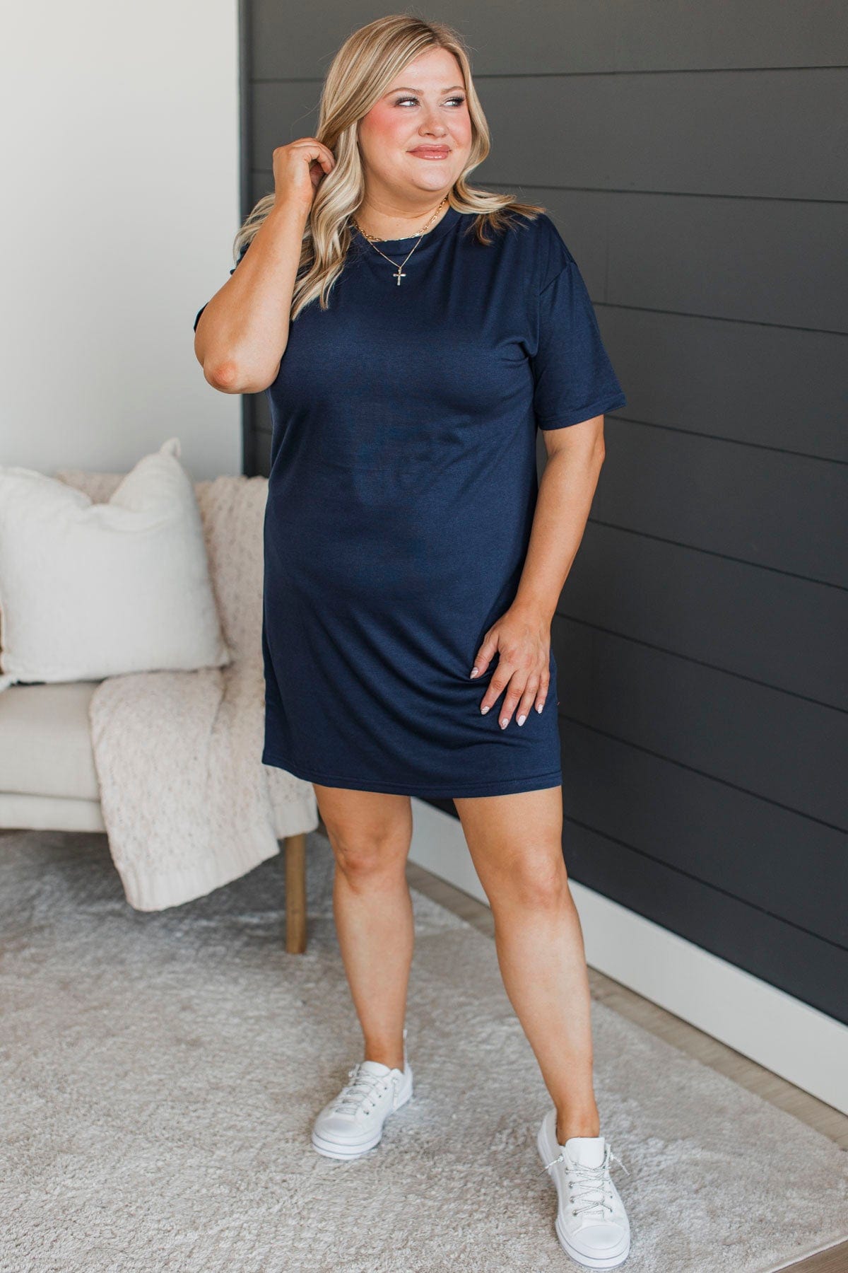 blue t shirt dress Always In Tune T-Shirt Dress- Navy