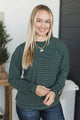 Brighten My Day Striped Pullover Top- Deep Forest Green