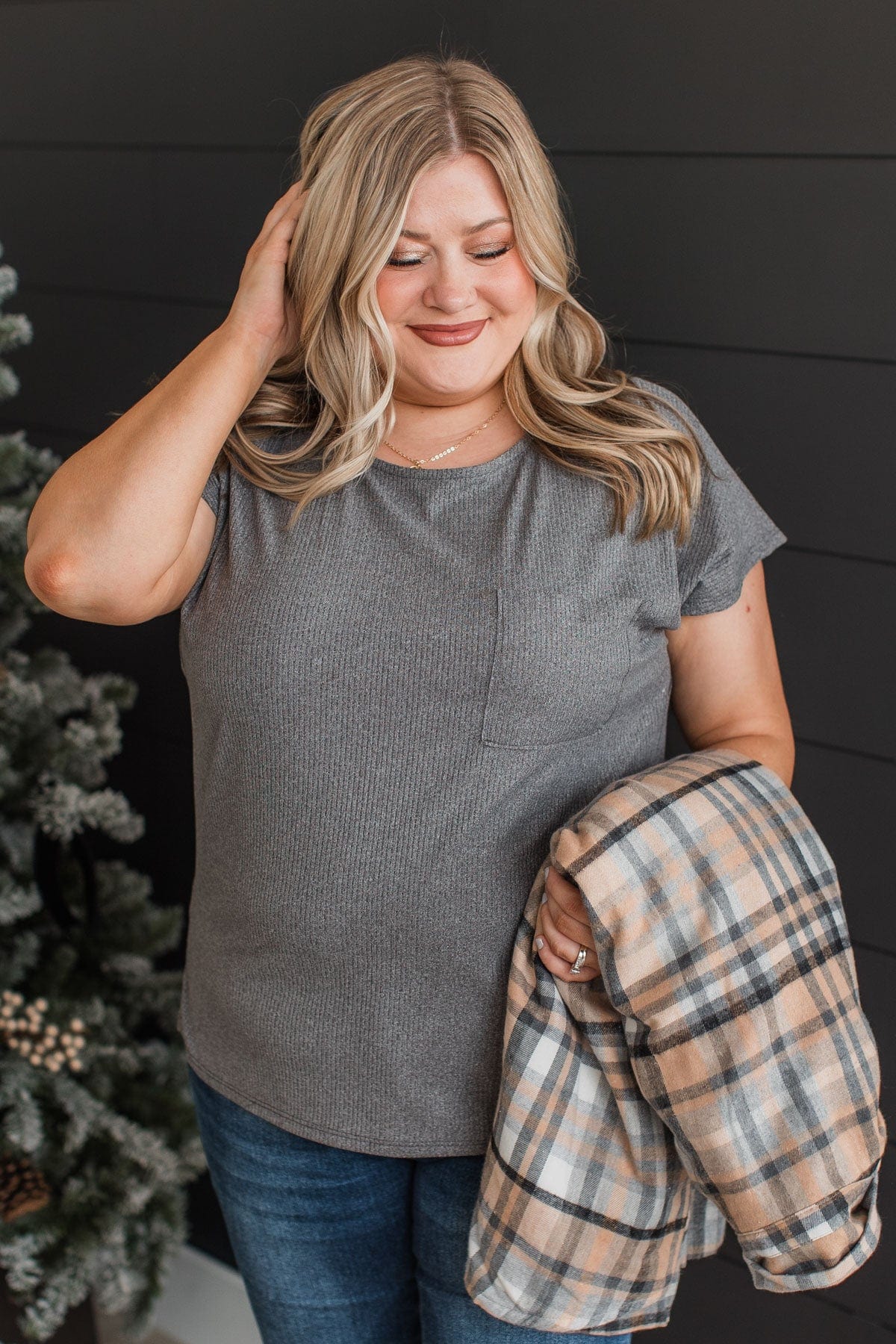 Wrapped Around Your Finger Knit Top- Charcoal