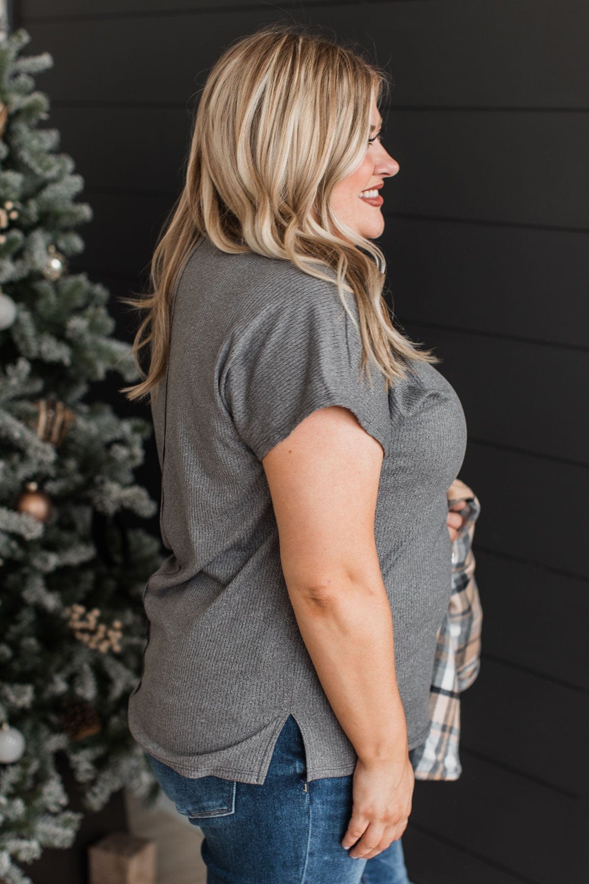 Wrapped Around Your Finger Knit Top- Charcoal