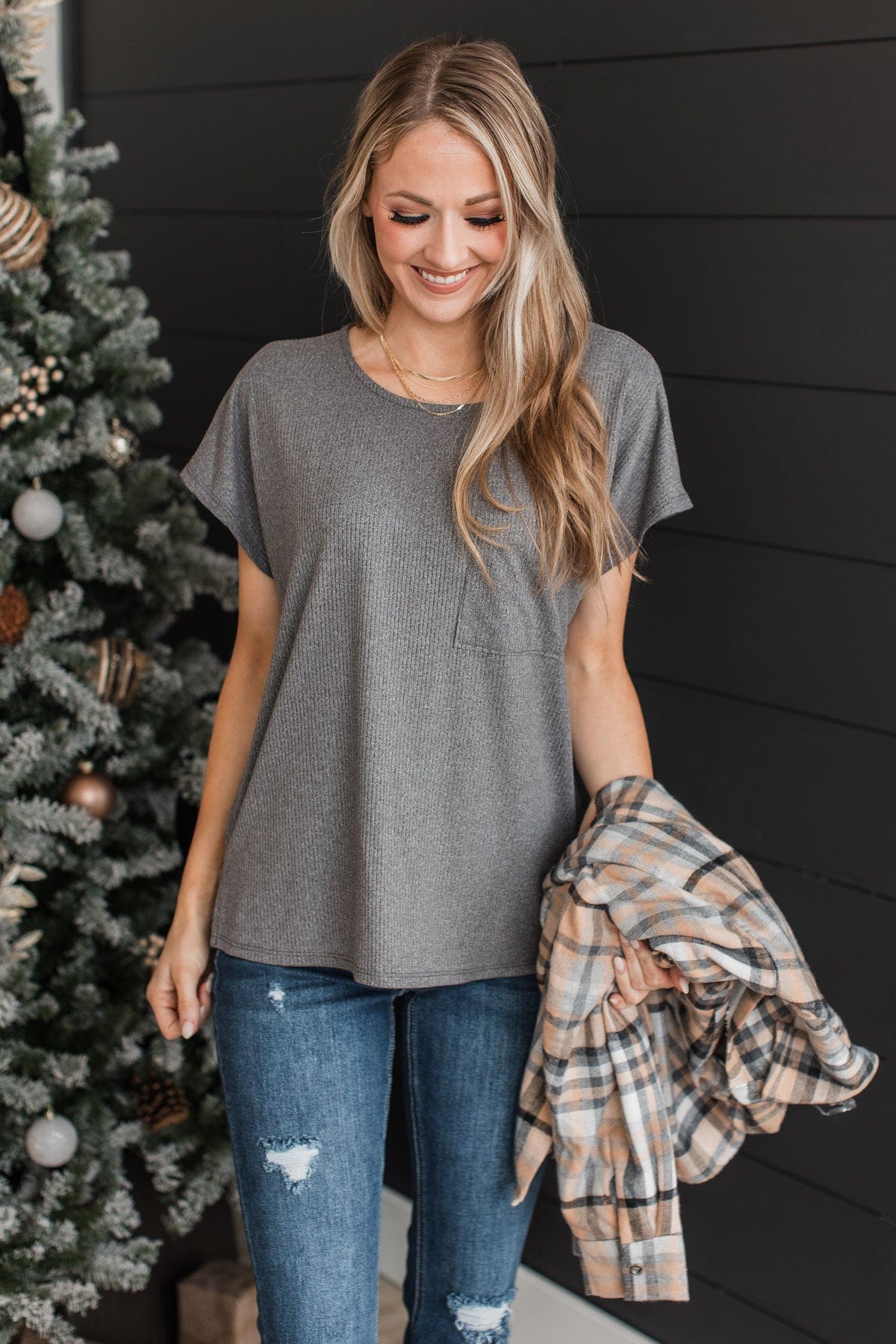 Wrapped Around Your Finger Knit Top- Charcoal
