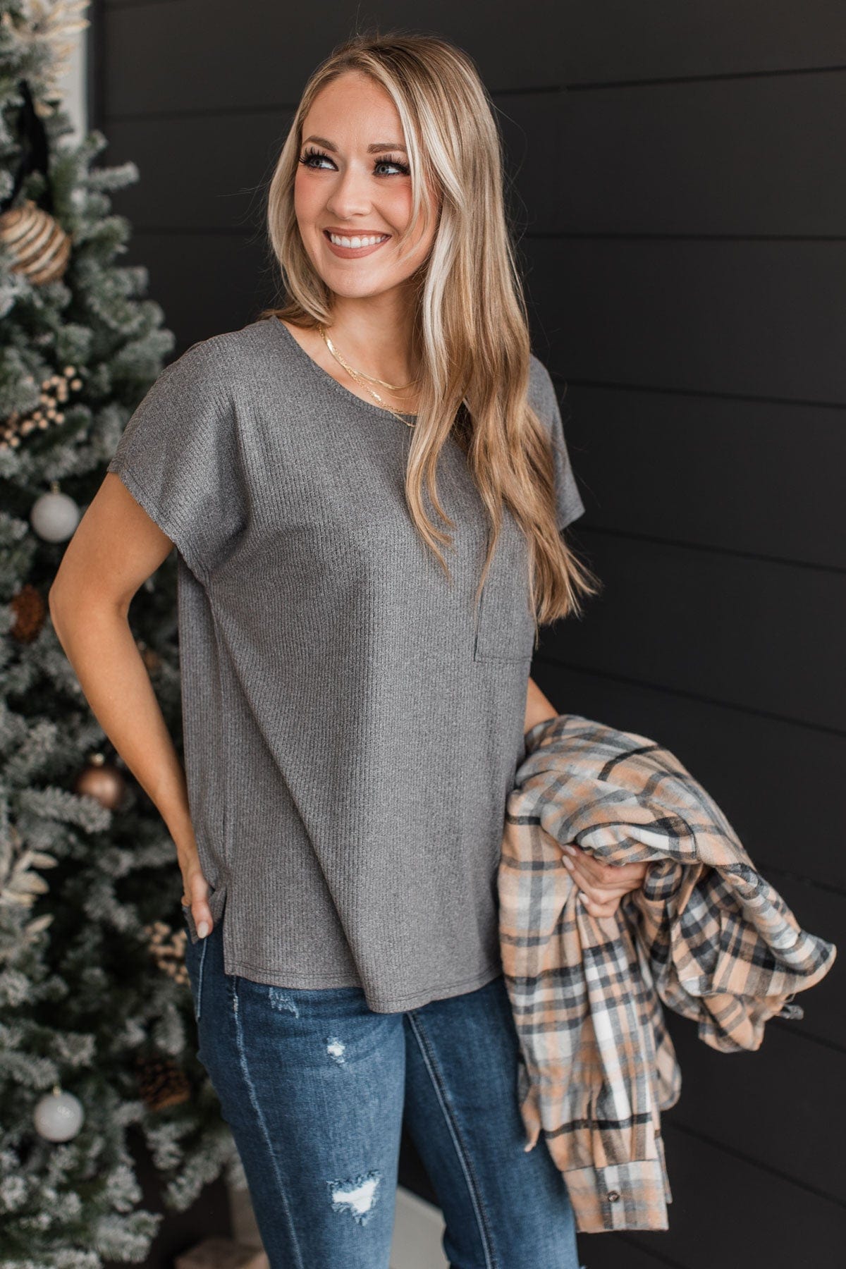 Wrapped Around Your Finger Knit Top- Charcoal