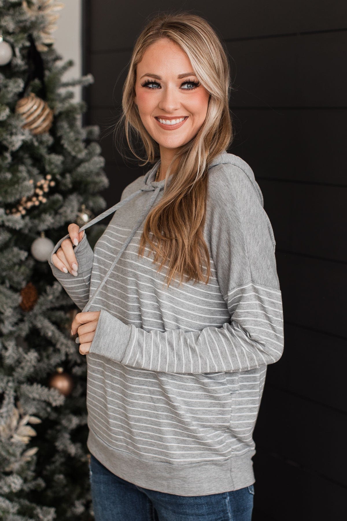 Only Yours Hooded Knit Top- Heather Grey